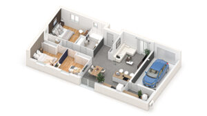 Plan de coupe 3D d'une maison individuelle